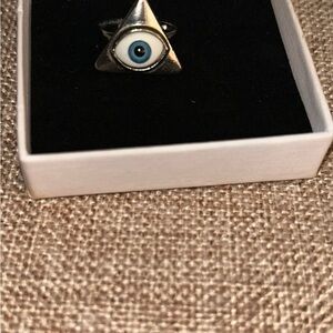 Silver Triangle Evil Eye Ring